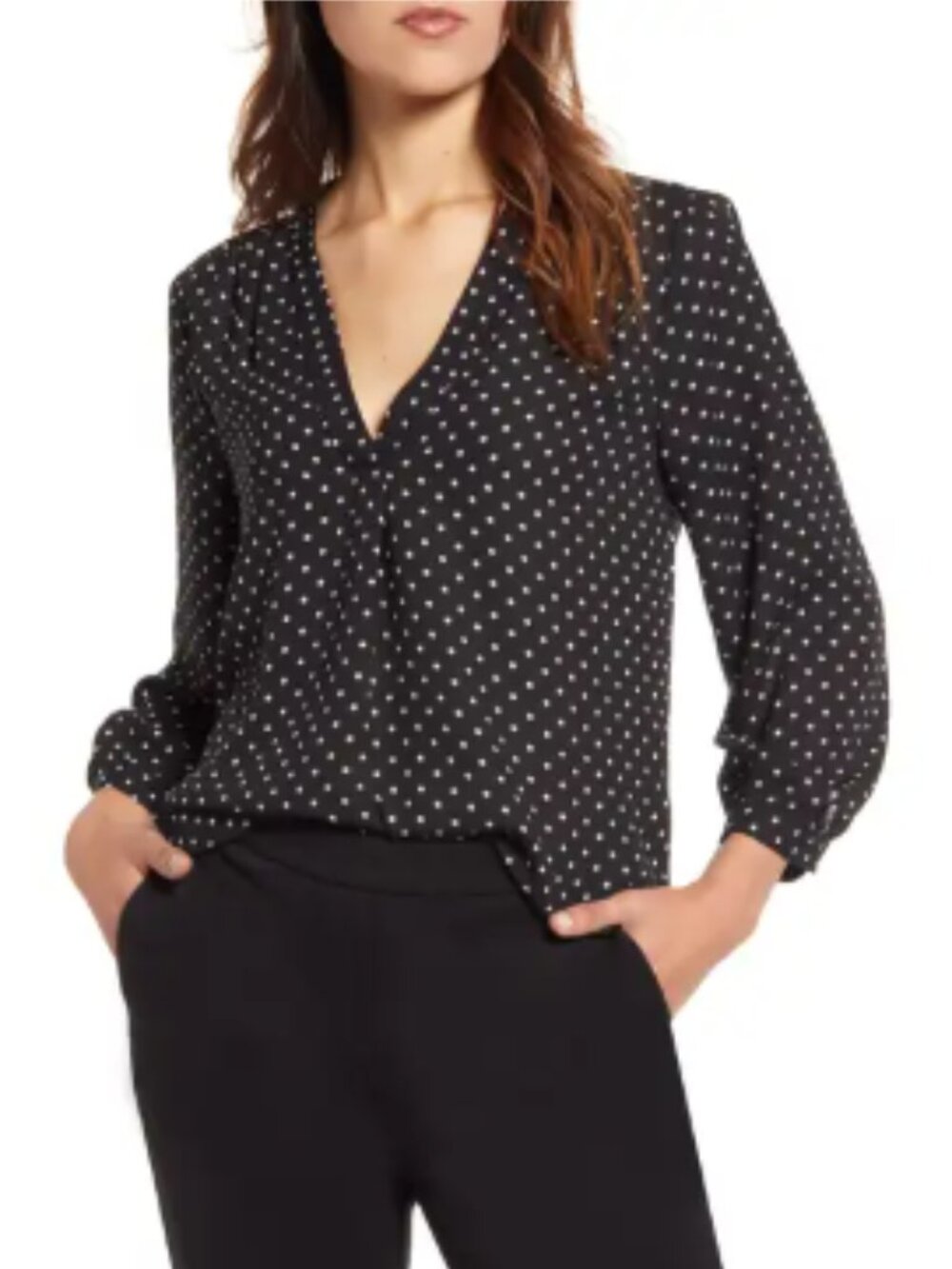 NWT Vince Camuto Polka Dot Black White V-Neck Blouse Top Small ($74)